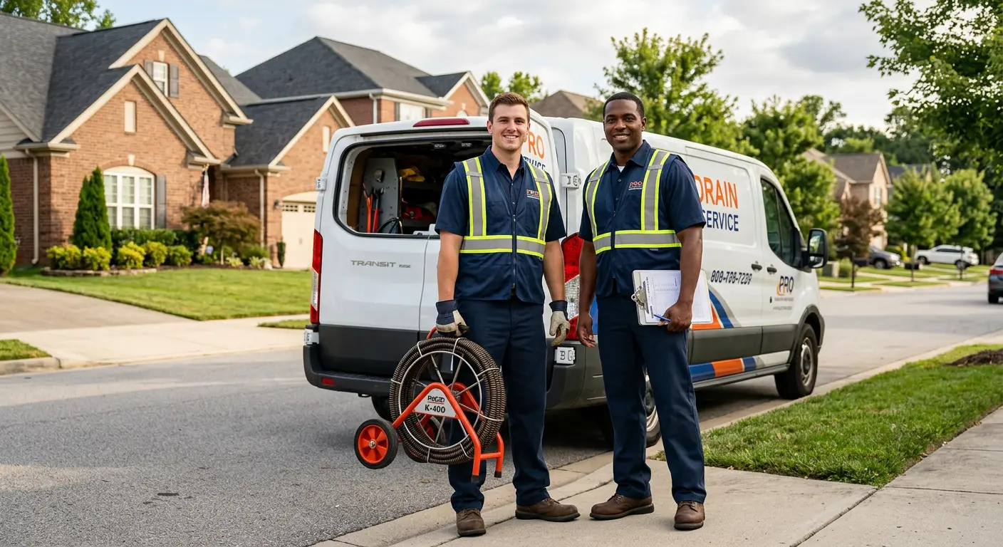 Sewer and drain service team with equipment ready for work in Union